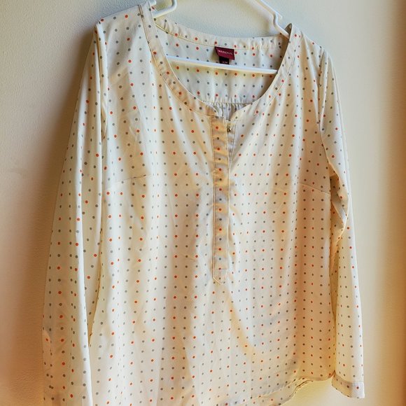 Merona Beige Polka Dot Blouse Size Medium - Picture 4 of 14